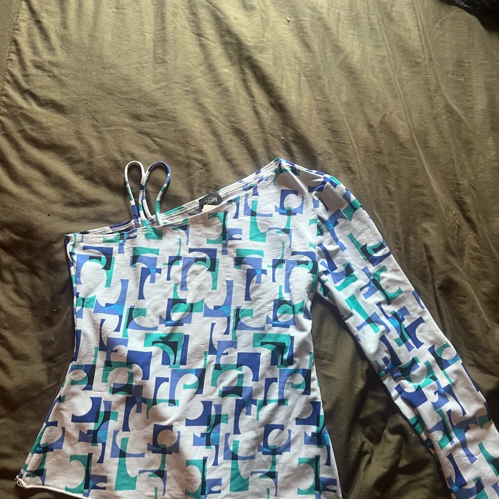 Vanity Blue and Green Geometric Women's Top